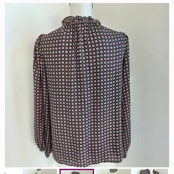 Max Studio Black Print Long Sleeve V Neck Popover Top - Picture 6 of 6